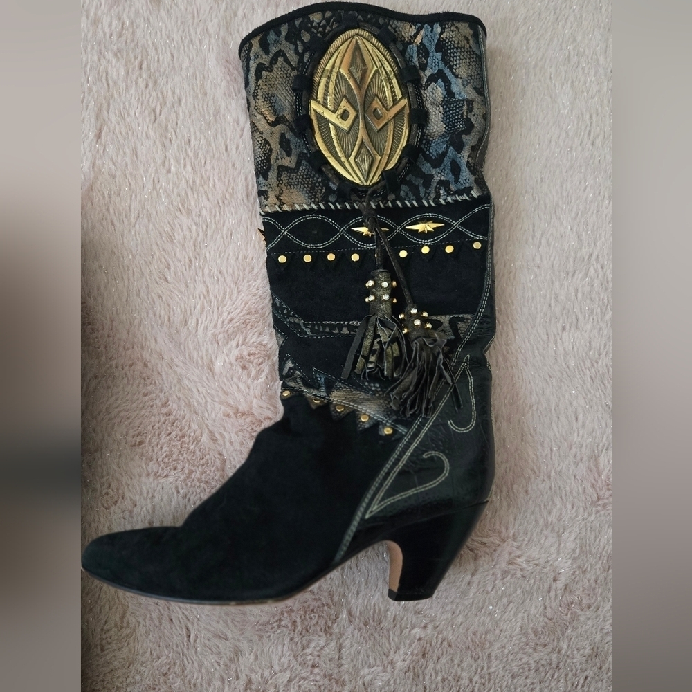 El Vaquero Black and Gold Women's Western Cowboy Cowgirl Boots - Picture 2 of 8
